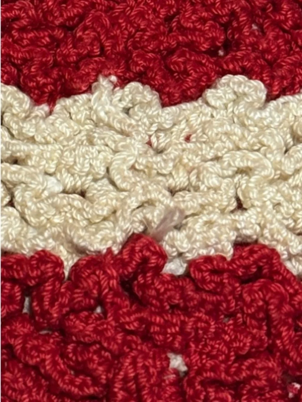 Handmade Red and Cream Crochet Pot Holder or Hot Pad for Table